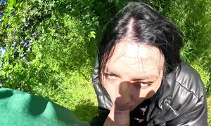 Hot Outdoor Blowjob and Cum Play with a Down-jacket 269