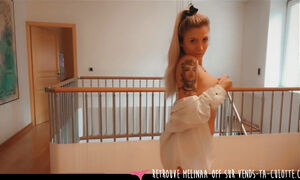 Vends-ta-culotte - Gorgeous French blonde walks around naked at home and ends up masturbating on her bed