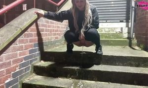 Pissing on a public staircase