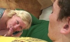 Stud pummels huge-chested furry vag mommy-in-law on the floor