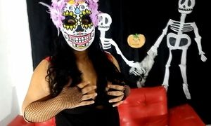 Horny Halloween: La Catrina is in the mood for sex with several monster cocks, terrifying pleasure with slut FULL SQUIRT