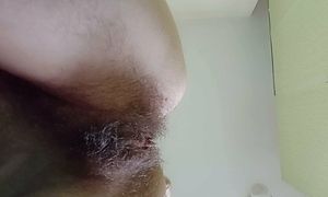 My butts are itching today. Fart. Hairy pussy with open lips closeup.