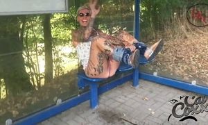 Pissing at the public bus stop