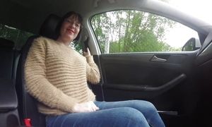 Wife Flashing little tits in car
