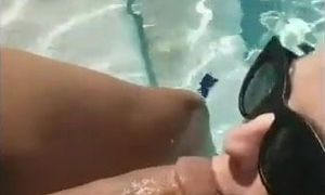Unexperienced bi-racial - blondie cougar deepthroats big black cock in the pool