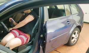 Horny stepmom almost caught masturbating her stepson's friend car