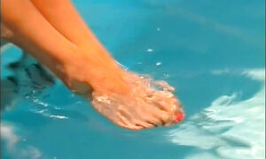 Beautiful Vintage MILF Shows off Her Perfect Feet with Nail Polish in the Pool