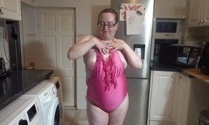 Wife with big tits dancing in swimsuit